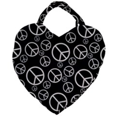 Black And White Peace Symbols Giant Heart Shaped Tote by SpinnyChairDesigns