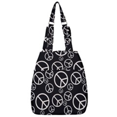 Black And White Peace Symbols Center Zip Backpack by SpinnyChairDesigns