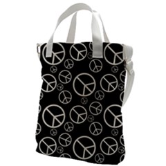 Black And White Peace Symbols Canvas Messenger Bag by SpinnyChairDesigns