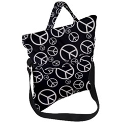 Black And White Peace Symbols Fold Over Handle Tote Bag by SpinnyChairDesigns