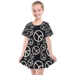 Black And White Peace Symbols Kids  Smock Dress by SpinnyChairDesigns