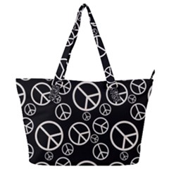 Black And White Peace Symbols Full Print Shoulder Bag by SpinnyChairDesigns