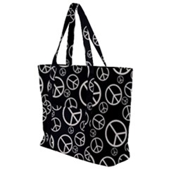 Black And White Peace Symbols Zip Up Canvas Bag by SpinnyChairDesigns