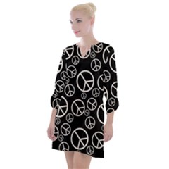 Black And White Peace Symbols Open Neck Shift Dress