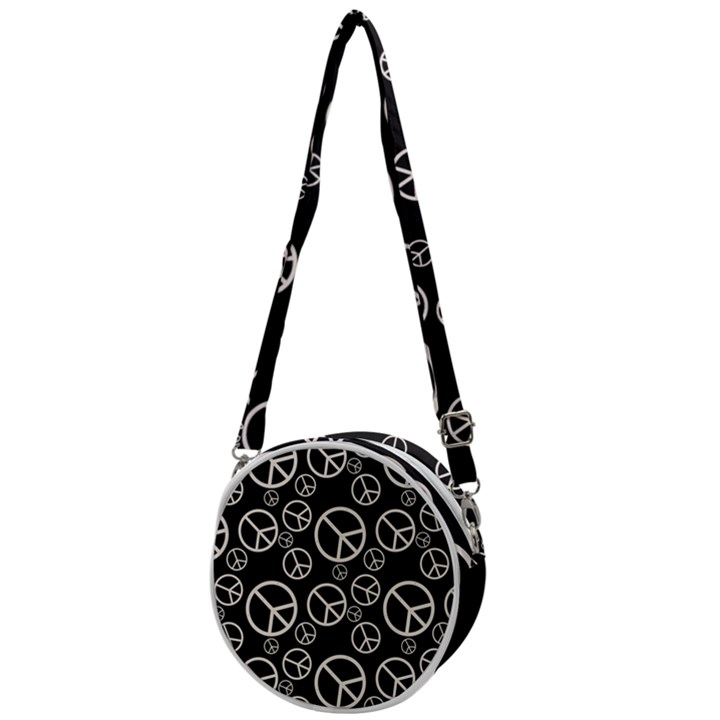 Black and White Peace Symbols Crossbody Circle Bag