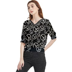 Black And White Peace Symbols Quarter Sleeve Blouse