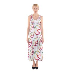 Colorful Rainbow Peace Symbols Sleeveless Maxi Dress by SpinnyChairDesigns