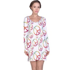 Colorful Rainbow Peace Symbols Long Sleeve Nightdress by SpinnyChairDesigns