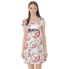 Colorful Rainbow Peace Symbols Short Sleeve Skater Dress by SpinnyChairDesigns