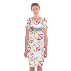 Colorful Rainbow Peace Symbols Classic Short Sleeve Midi Dress by SpinnyChairDesigns