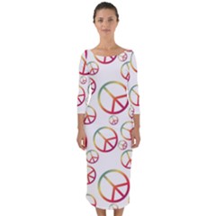 Colorful Rainbow Peace Symbols Quarter Sleeve Midi Bodycon Dress by SpinnyChairDesigns