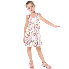 Colorful Rainbow Peace Symbols Kids  Sleeveless Dress by SpinnyChairDesigns