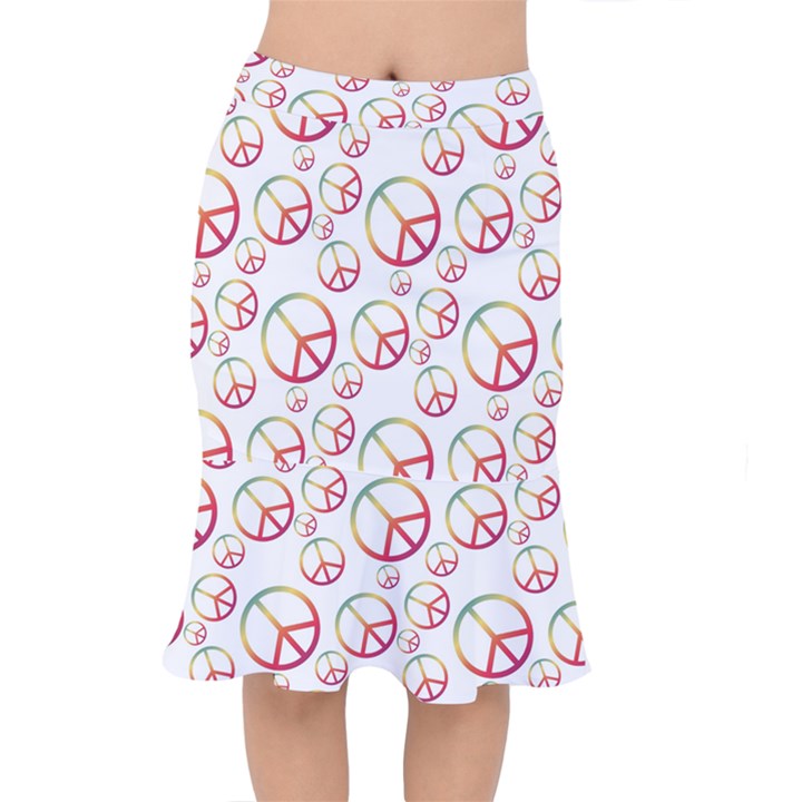 Colorful Rainbow Peace Symbols Short Mermaid Skirt