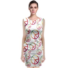 Colorful Rainbow Peace Symbols Sleeveless Velvet Midi Dress by SpinnyChairDesigns