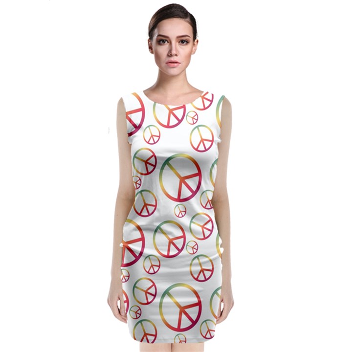 Colorful Rainbow Peace Symbols Sleeveless Velvet Midi Dress