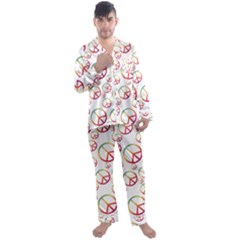 Colorful Rainbow Peace Symbols Men s Long Sleeve Satin Pyjamas Set by SpinnyChairDesigns