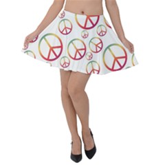 Colorful Rainbow Peace Symbols Velvet Skater Skirt by SpinnyChairDesigns