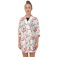 Colorful Rainbow Peace Symbols Half Sleeve Chiffon Kimono by SpinnyChairDesigns