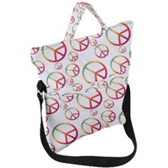 Colorful Rainbow Peace Symbols Fold Over Handle Tote Bag by SpinnyChairDesigns