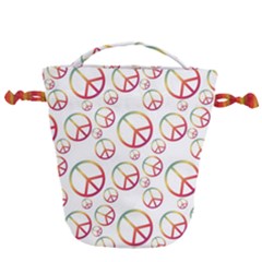 Colorful Rainbow Peace Symbols Drawstring Bucket Bag by SpinnyChairDesigns