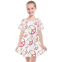 Colorful Rainbow Peace Symbols Kids  Smock Dress by SpinnyChairDesigns