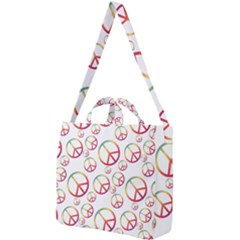 Colorful Rainbow Peace Symbols Square Shoulder Tote Bag by SpinnyChairDesigns