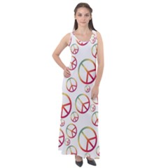 Colorful Rainbow Peace Symbols Sleeveless Velour Maxi Dress by SpinnyChairDesigns