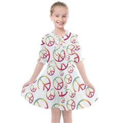 Colorful Rainbow Peace Symbols Kids  All Frills Chiffon Dress by SpinnyChairDesigns