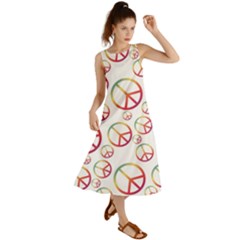 Colorful Rainbow Peace Symbols Summer Maxi Dress by SpinnyChairDesigns