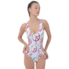 Colorful Rainbow Peace Symbols Side Cut Out Swimsuit by SpinnyChairDesigns