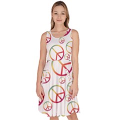 Colorful Rainbow Peace Symbols Knee Length Skater Dress With Pockets by SpinnyChairDesigns