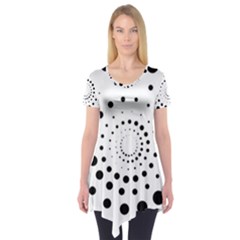 Abstract Black And White Polka Dots Short Sleeve Tunic  by SpinnyChairDesigns