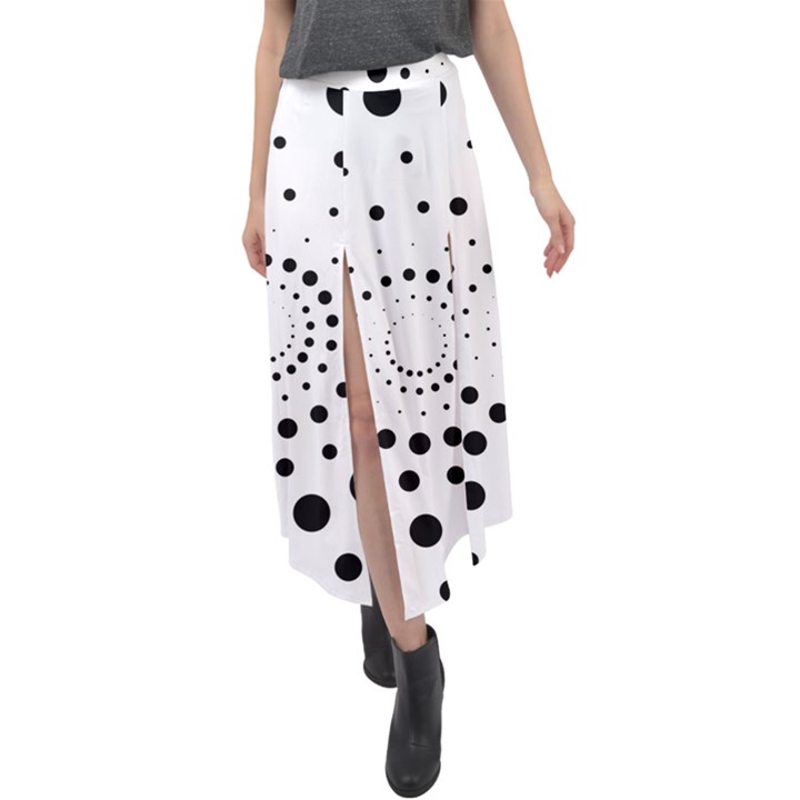 Abstract Black and White Polka Dots Velour Split Maxi Skirt