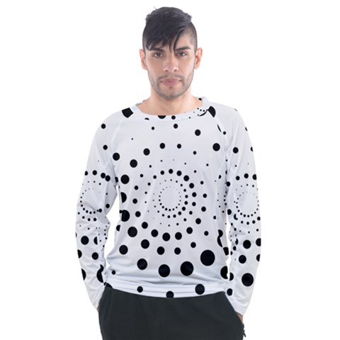 Abstract Black And White Polka Dots Men s Long Sleeve Raglan Tee by SpinnyChairDesigns