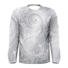 White Silver Swirls Pattern Men s Long Sleeve Tee by SpinnyChairDesigns