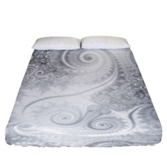 White Silver Swirls Pattern Fitted Sheet (king Size) by SpinnyChairDesigns