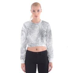 White Silver Swirls Pattern Cropped Sweatshirt by SpinnyChairDesigns