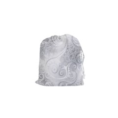 White Silver Swirls Pattern Drawstring Pouch (xs) by SpinnyChairDesigns