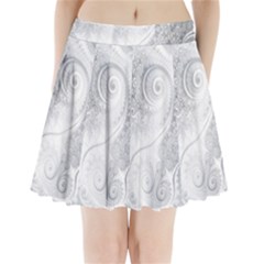 White Silver Swirls Pattern Pleated Mini Skirt by SpinnyChairDesigns