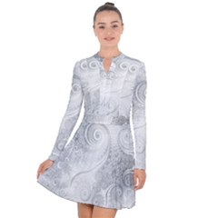 White Silver Swirls Pattern Long Sleeve Panel Dress by SpinnyChairDesigns