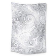 White Silver Swirls Pattern Large Tapestry by SpinnyChairDesigns