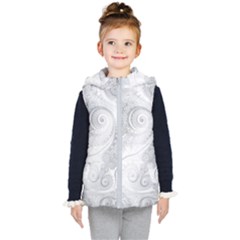 White Silver Swirls Pattern Kids  Hooded Puffer Vest by SpinnyChairDesigns