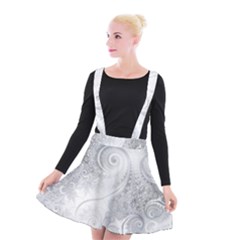 White Silver Swirls Pattern Suspender Skater Skirt by SpinnyChairDesigns