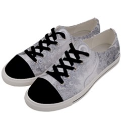 White Silver Swirls Pattern Men s Low Top Canvas Sneakers by SpinnyChairDesigns