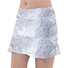 White Silver Swirls Pattern Tennis Skorts by SpinnyChairDesigns