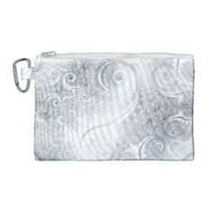 White Silver Swirls Pattern Canvas Cosmetic Bag (large) by SpinnyChairDesigns