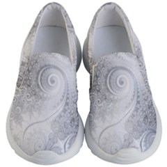 White Silver Swirls Pattern Kids Lightweight Slip Ons by SpinnyChairDesigns