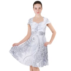 White Silver Swirls Pattern Cap Sleeve Midi Dress by SpinnyChairDesigns