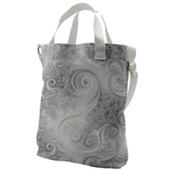 White Silver Swirls Pattern Canvas Messenger Bag