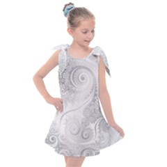 White Silver Swirls Pattern Kids  Tie Up Tunic Dress